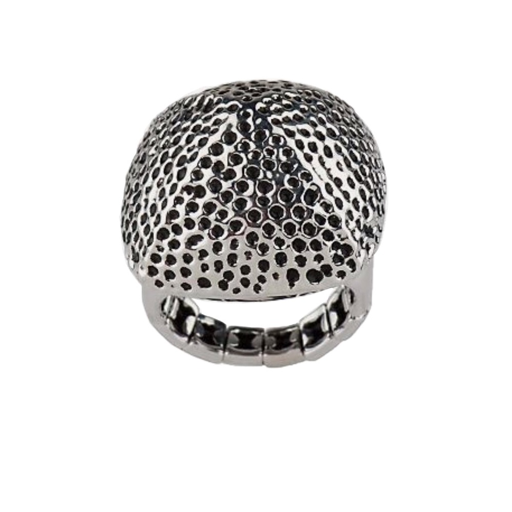 Heidi Klum Wildlife Chunky Hammered Silver Dome Ring Stretch/Custom Fit O/S NWOT - Picture 4 of 10